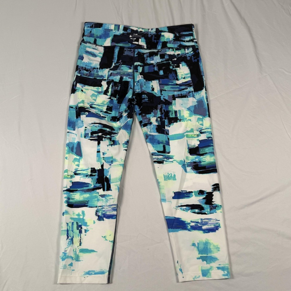 Calvin Klein Performance XL Cropped Legging Blue Abstract Print Ankle Activewear - Picture 2 of 11